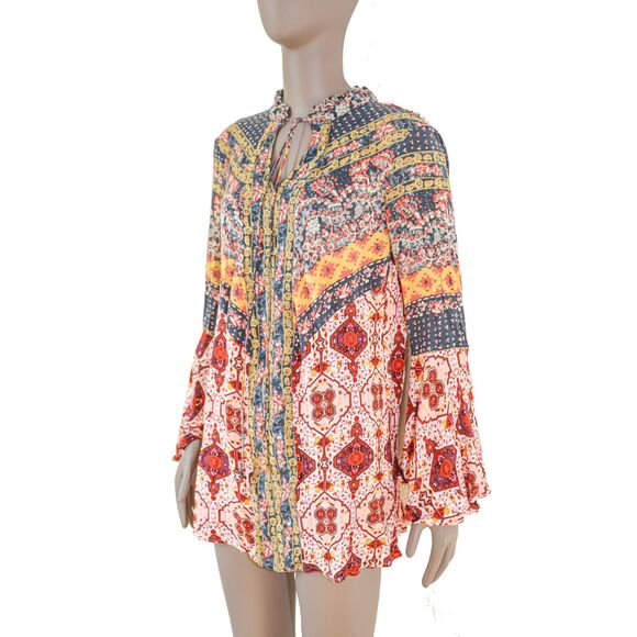 Boho Festival Floral Long Sleeve Summer Casual Everyday Tunic Blouse Size Small - Picture 3 of 4